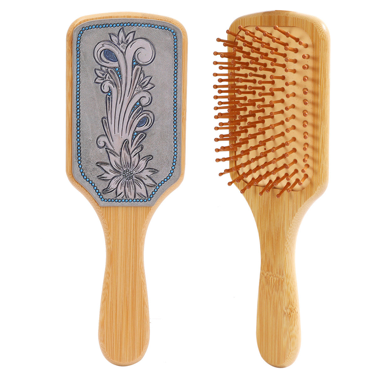 Wholesale Bamboo Real Leather Cow Retro Western Cowboy Style Air Cushion Comb Airbag Comb Meridian Massage Comb Hairdressing Comb